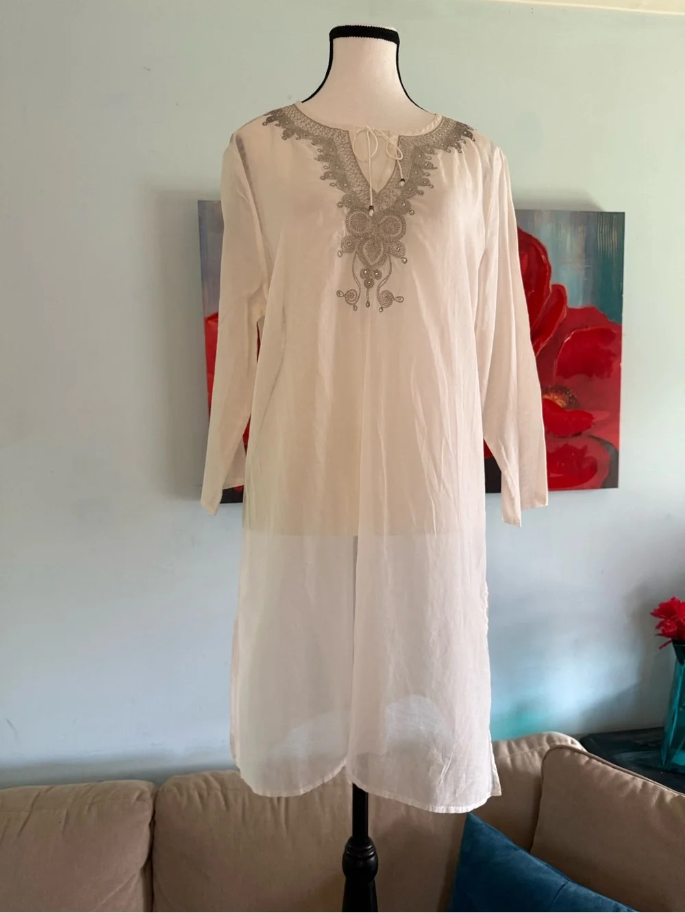 Express White Embroidered Sheer Swim Cover-Up size l large